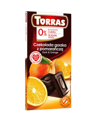 Czekolada Gorzka z Pomarańczą bezglutenowa bez cukru 75g TORRAS