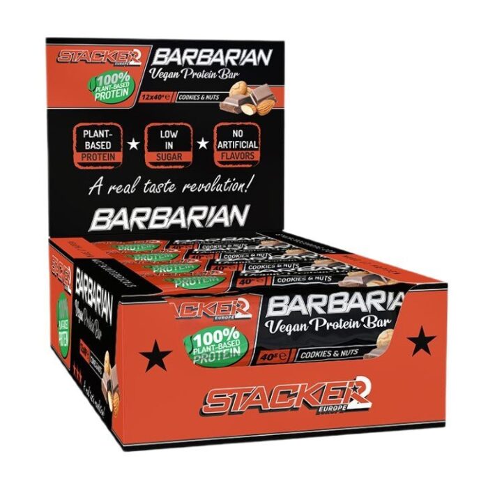 Barbarian Vegan Protein Bar, Cookies & Nuts - 12 x 40g - obrazek 1