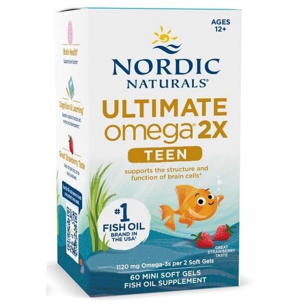 2d815b04ae01ad53555d145e638e38ec-1.jpg Ultimate Omega 2X Fish Oil TEEN, Strawberry - 60 mini softgels - obrazek 1