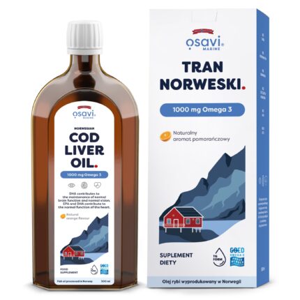 Tran Norweski, 1000mg Omega 3 (Pomarańcza) - 500 ml.