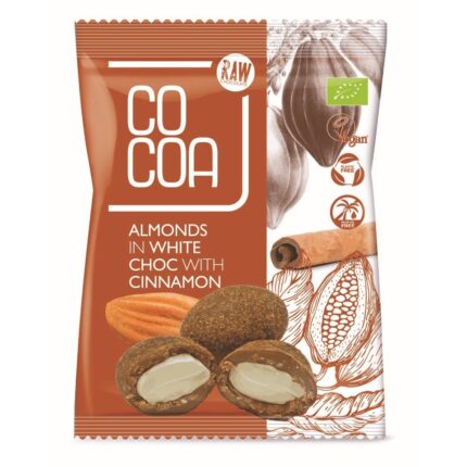 Migdały w białej polewie z cynamonem 70g COCOA BIO