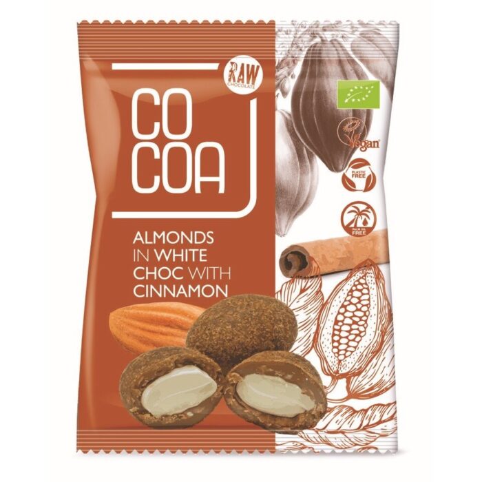 Migdały w białej polewie z cynamonem 70g COCOA BIO - obrazek 1