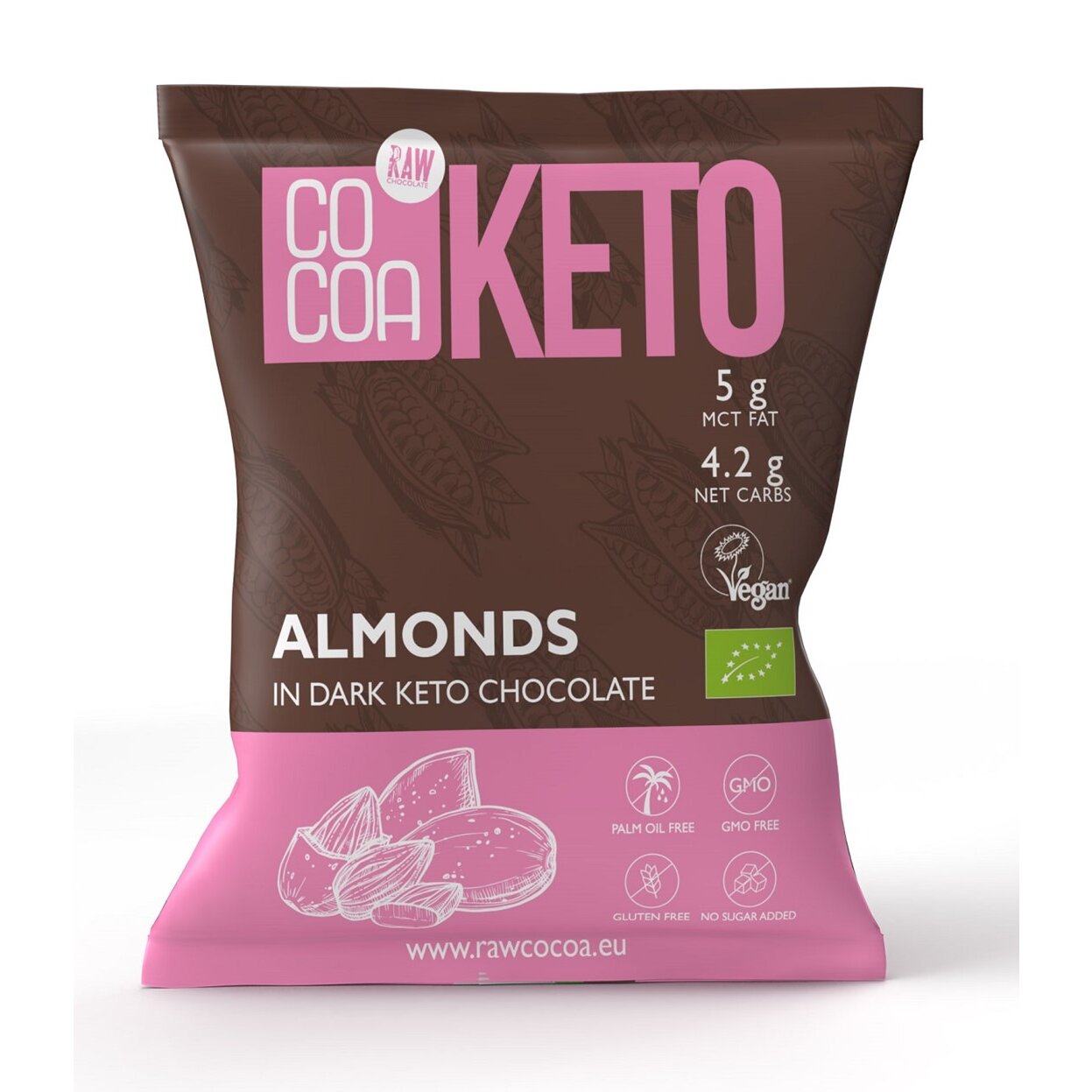 5902565214975-1.jpg MIGDAŁY W CZEKOLADZIE KETO Z OLEJEM MCT BEZ DODATKU CUKRÓW BEZGLUTENOWE BIO 70 g - COCOA - obrazek 1