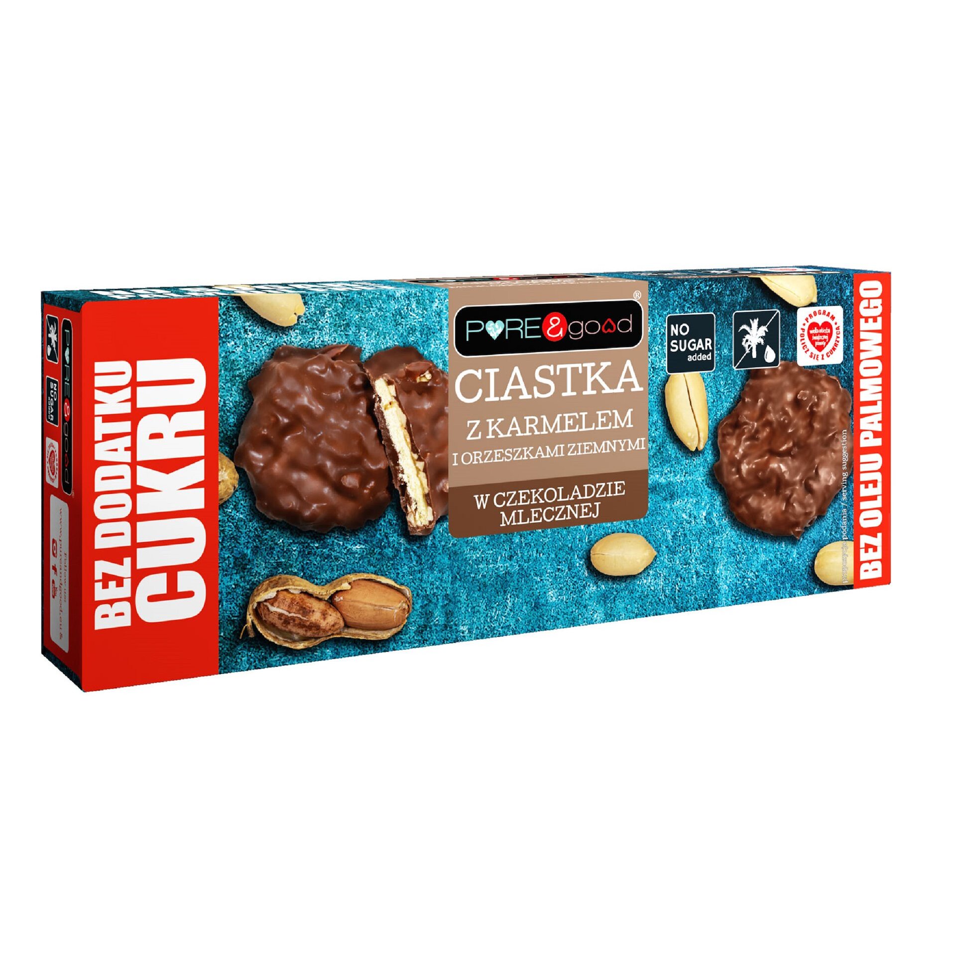 5903111903824-1.jpg Ciastka z karmelem i orzeszkami ziemnymi w czekoladzie bez cukru 128g PURE&GOOD - obrazek 1