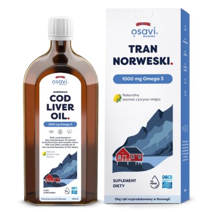 Tran Norweski, 1000mg Omega 3 (Cytryna - Mięta) - 500 ml.