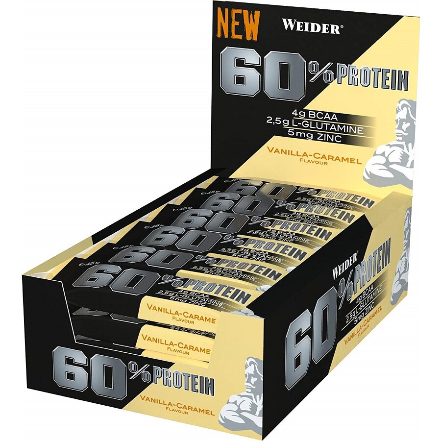 85b3a68d361cc42c6d32f77ba782da81-1.jpg 60% Protein Bar, Vanilla-Carmel - 24 x 45g - obrazek 1