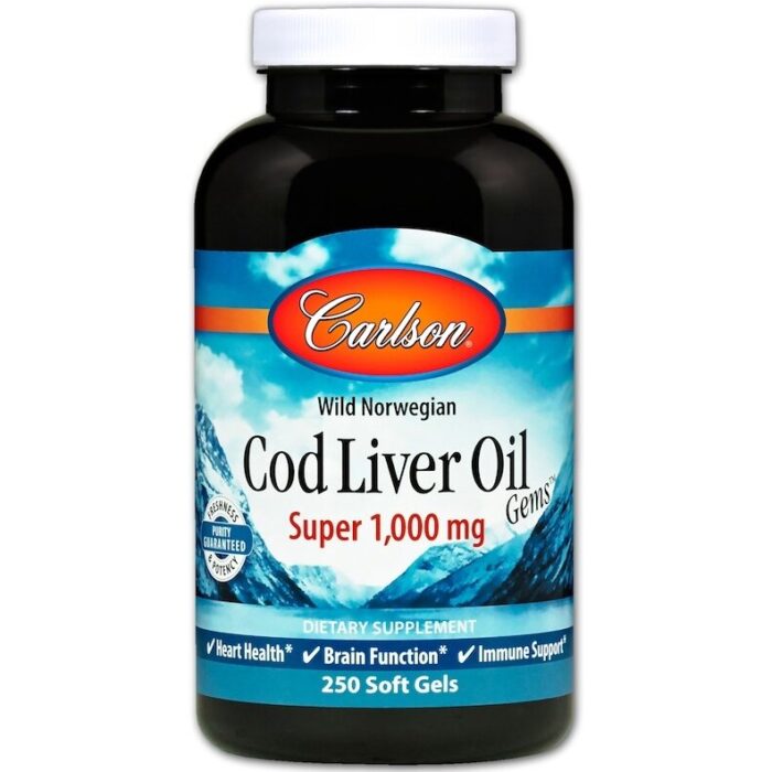 Wild Norwegian Cod Liver Oil Gems, 1000mg - 250 softgels - obrazek 2