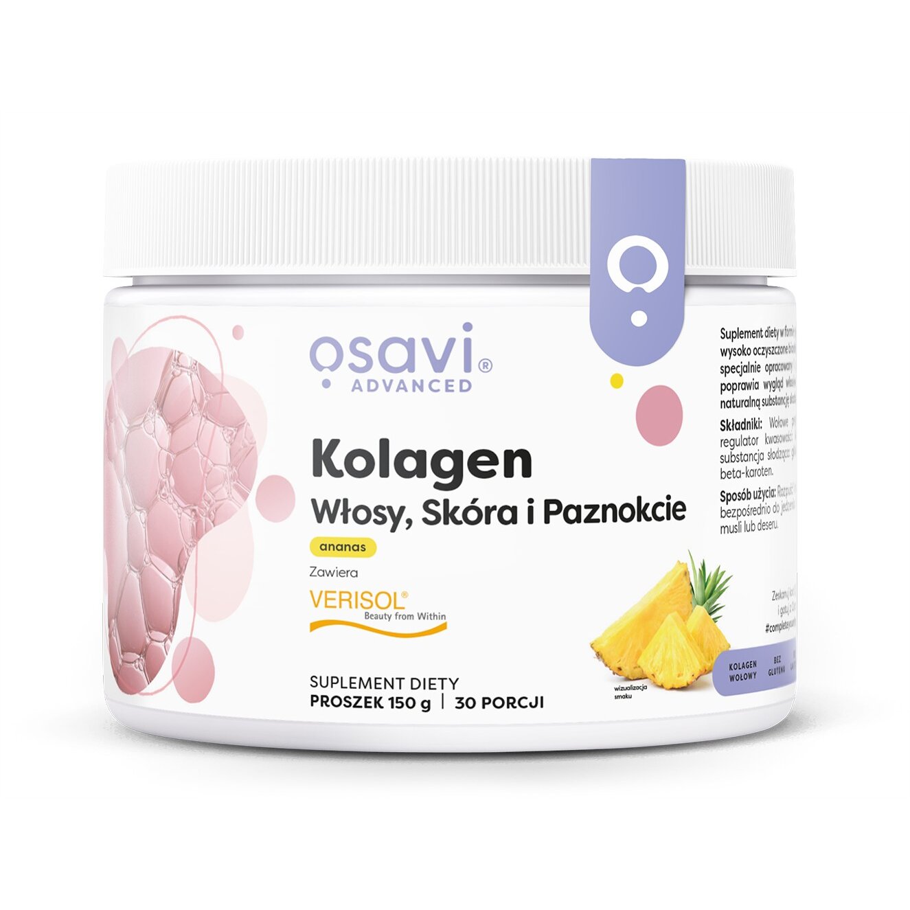9c2b3ed4739cb087407d2ef17cb900b0-1.jpg Kolagen (Włosy Skóra i Paznokcie), Ananas - 150 grams - obrazek 1