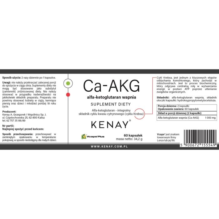 Ca-AKG alfa-ketoglutaran wapnia 60kaps. - obrazek 2