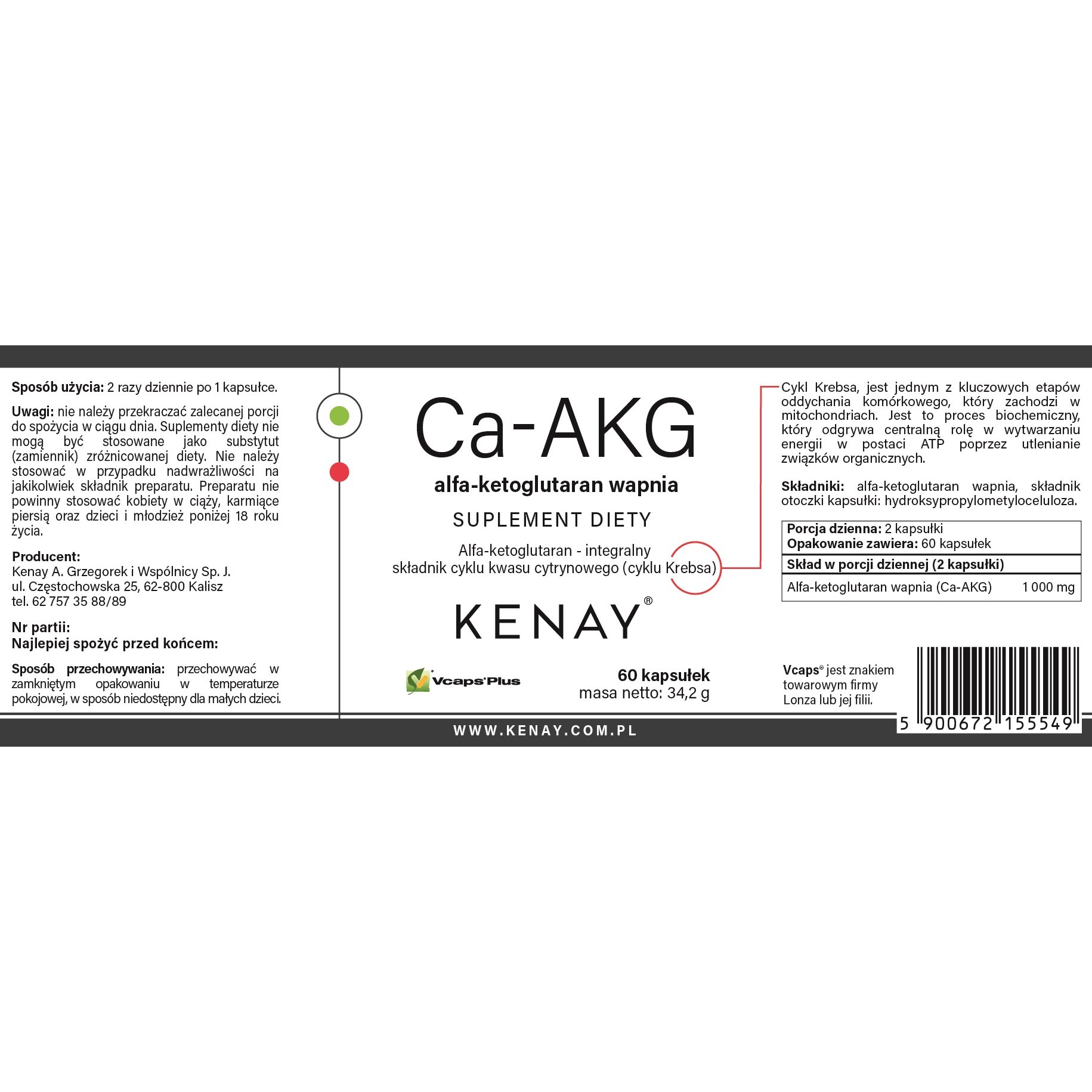 Ca-AKG_Alfa-ketoglutaran_wapnia-60kaps-155x57-EAN_5900672155549-Kenay_PL4-1.jpg Ca-AKG alfa-ketoglutaran wapnia 60kaps. - obrazek 2