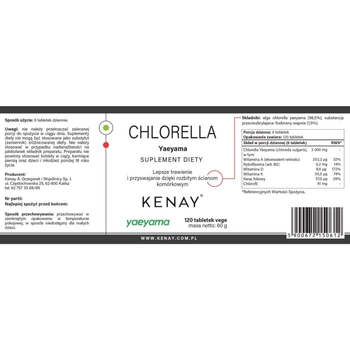 CHLORELLA YAEYAMA - 120 tabletek - obrazek 2