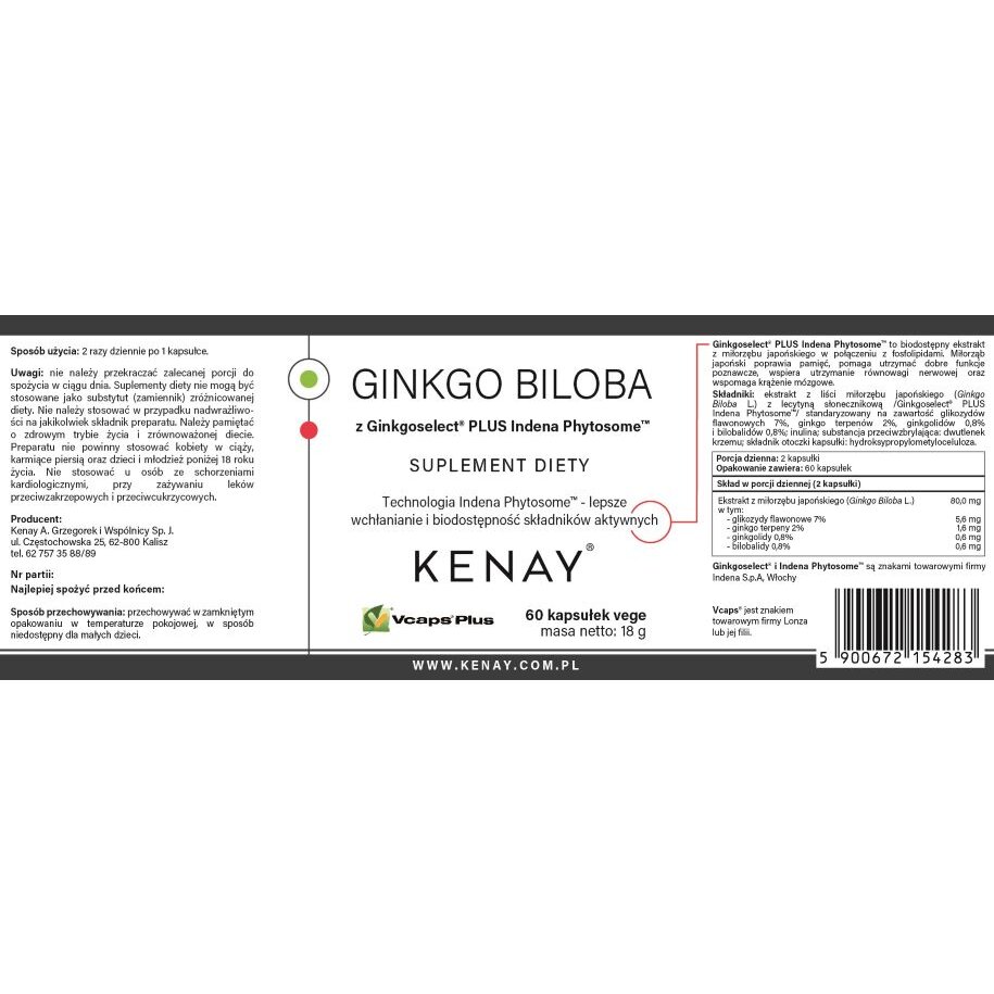 Ginkgo_Biloba-60_kaps-155x57-EAN_5900672154283-Kenay_PL-Nowa-1.jpg Ginkgo Biloba z Ginkgoselect® PLUS Phytosome 60 kaps. - obrazek 2