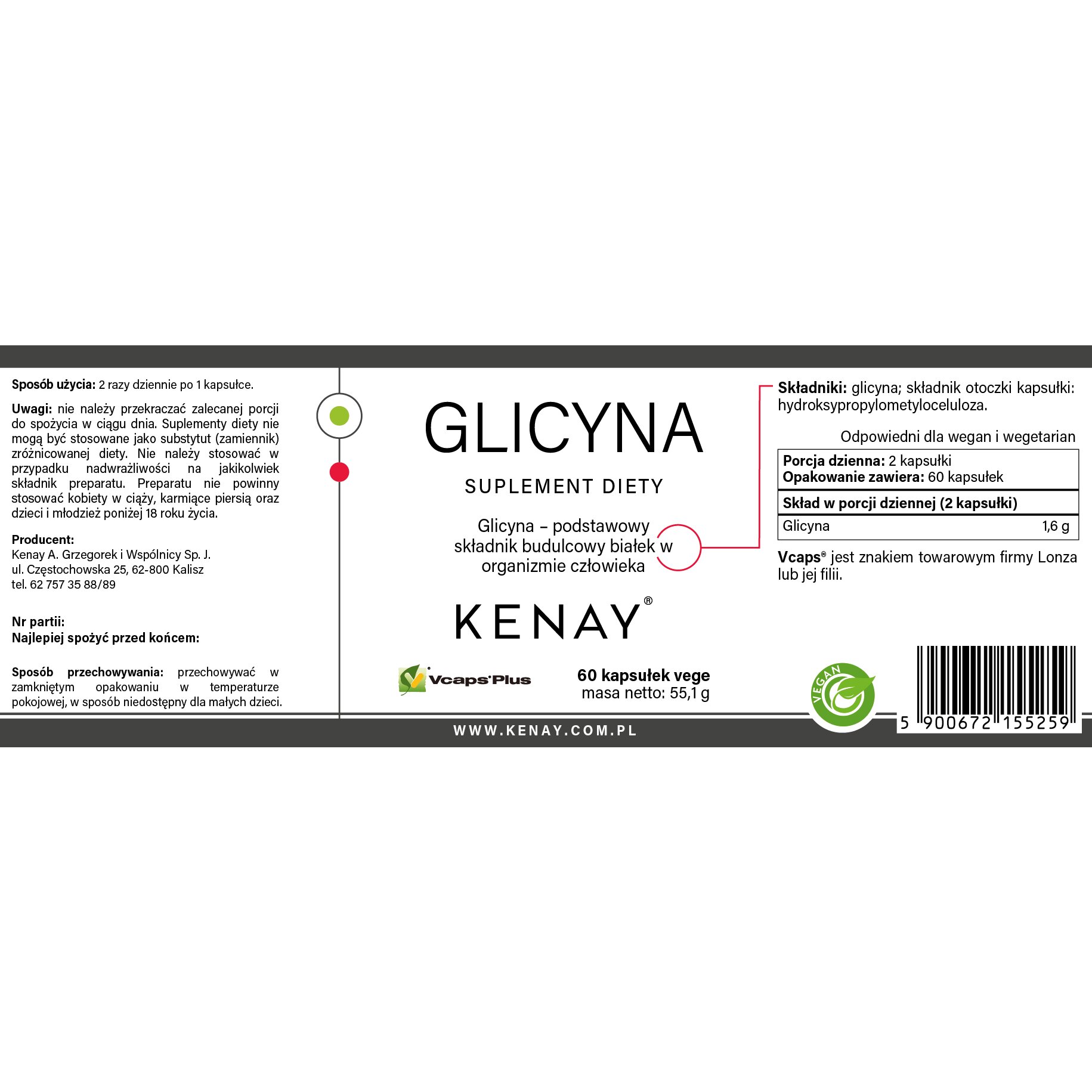 Glicyna-60_kaps-155x57-EAN_5900672155259-Kenay_PL-1.jpg GLICYNA 60 kaps. - obrazek 2