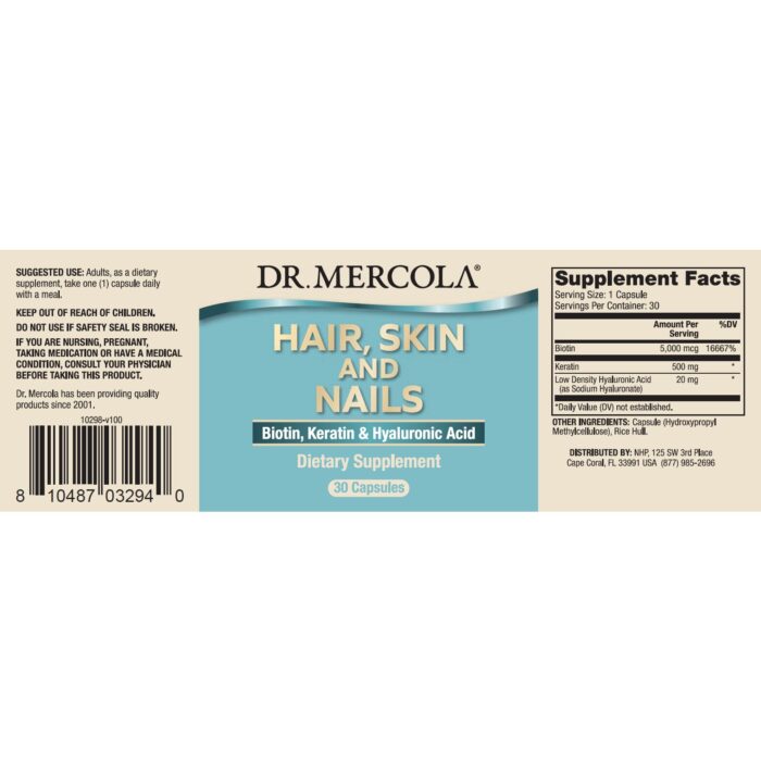 HAIR, SKIN AND NAILS 30 kapsułek (Biotyna, keratyna, kwas hialuronowy) Dr Mercola - obrazek 2