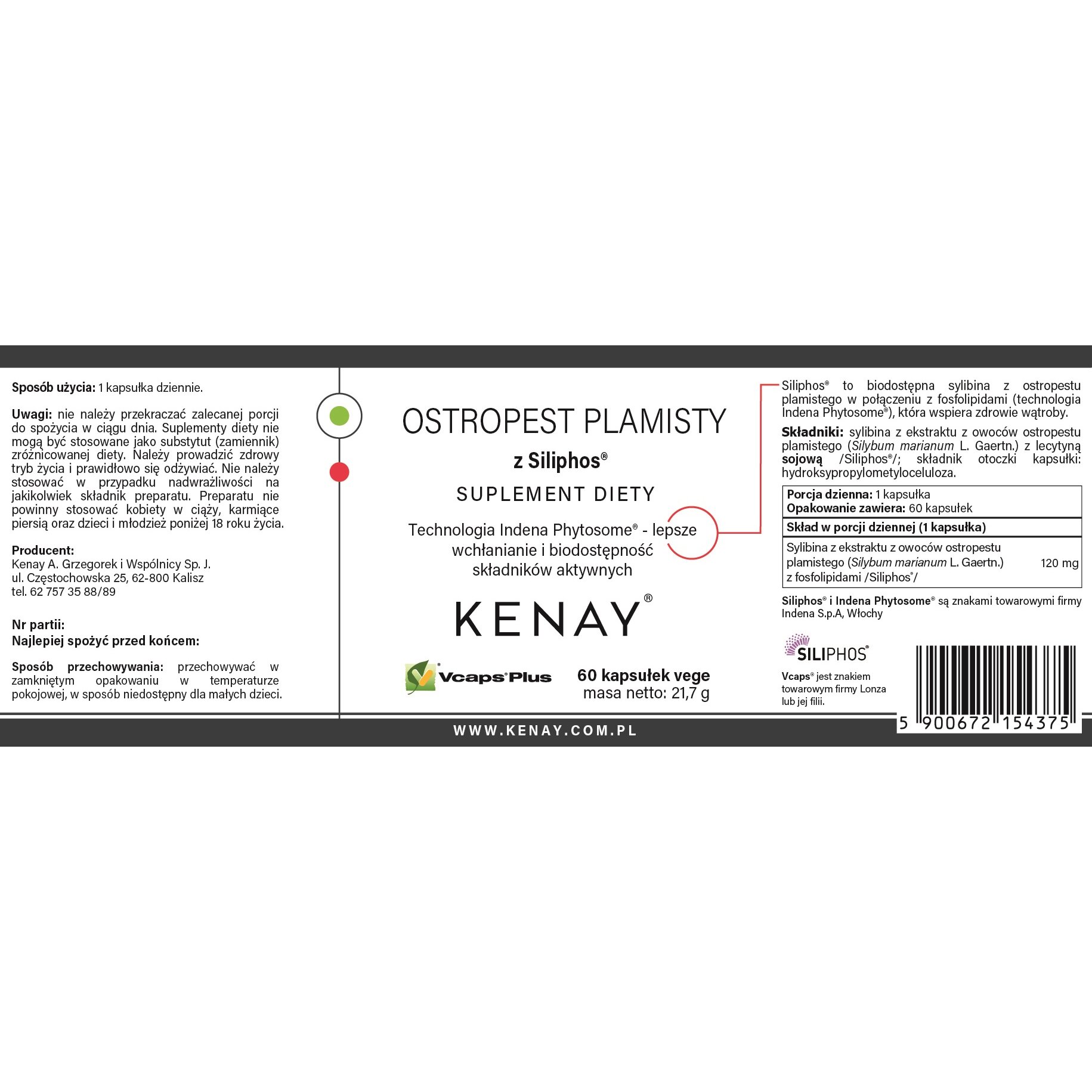 Ostropest_plamisty_Siliphos-60_kaps-155x57-EAN_5900672154375-Kenay_PL-1.jpg Ostropest plamisty Siliphos® - 60 kapsułek - obrazek 2