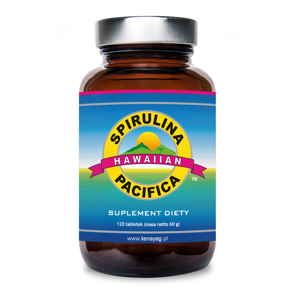 Spirulina_120kaps_szklana_butelka-1.jpg SPIRULINA PACIFICA - 120 tabletek - obrazek 1