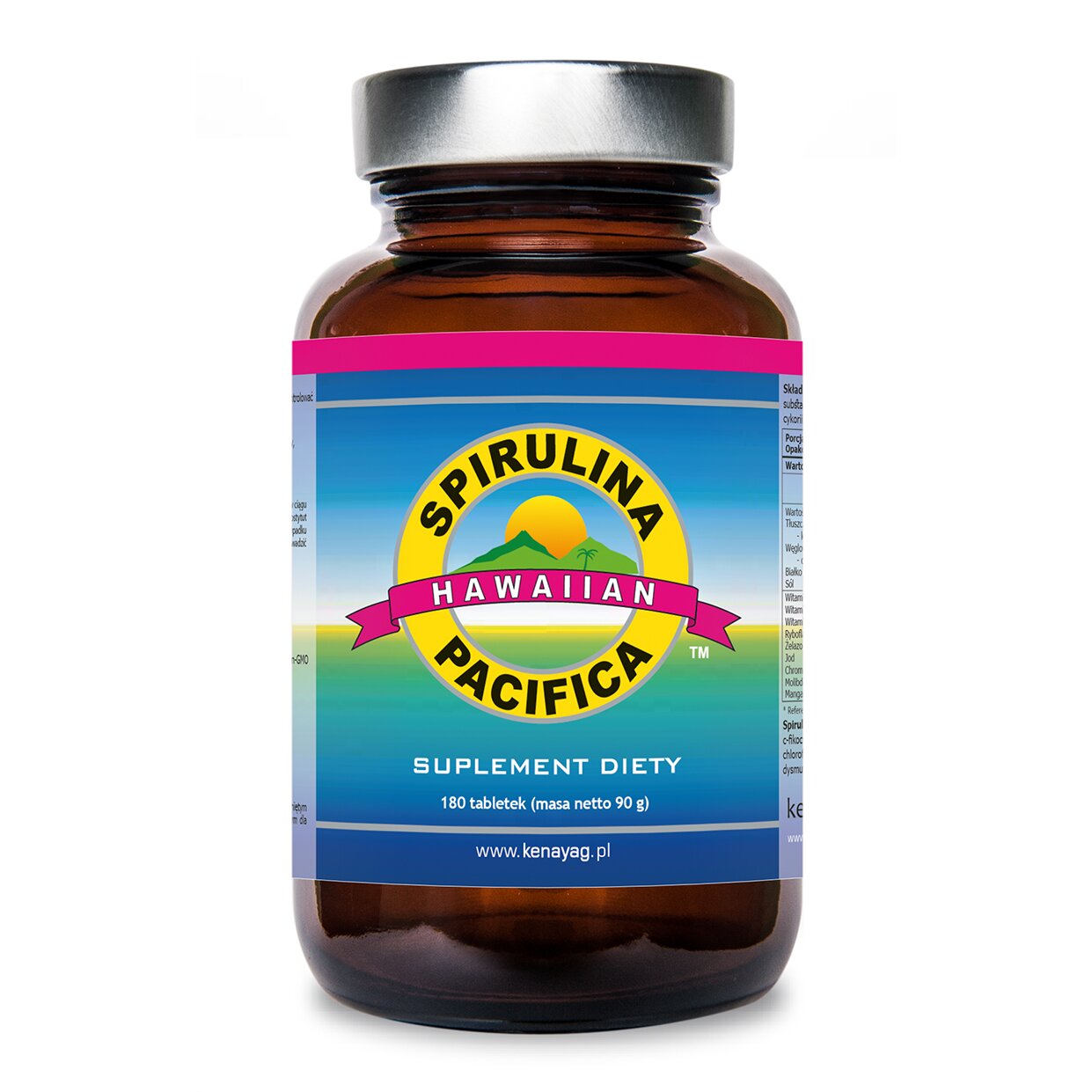 Spirulina_180kaps_szklana_butelka-1.jpg SPIRULINA PACIFICA - 180 tabletek - obrazek 1