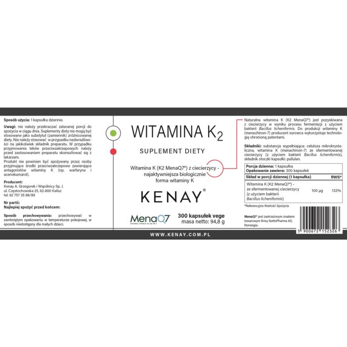 WITAMINA K2 MENA Q7 - 300 kapsułek - obrazek 2
