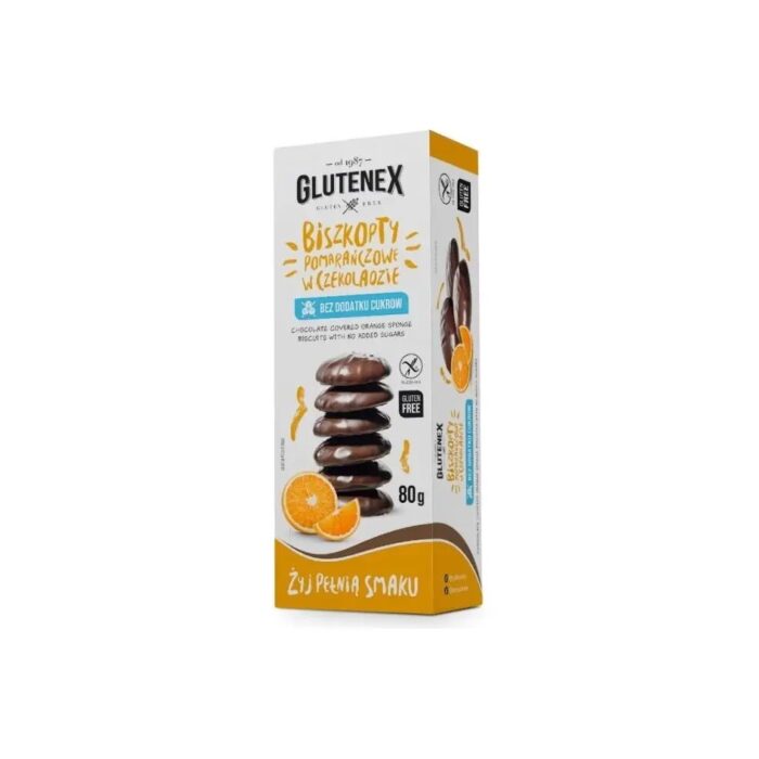 BISZKOPTY POMARAŃCZOWE W CZEKOLADZIE BEZ DODATKU CUKRÓW BEZGLUTENOWE 80 g - GLUTENEX - obrazek 2