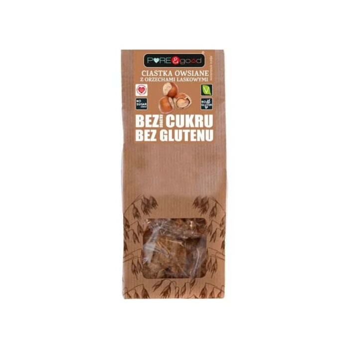 CIASTKA OWSIANE Z ORZECHAMI LASKOWYMI BEZ DODATKU CUKRÓW BEZGLUTENOWE 150 g - PURE&GOOD - obrazek 2