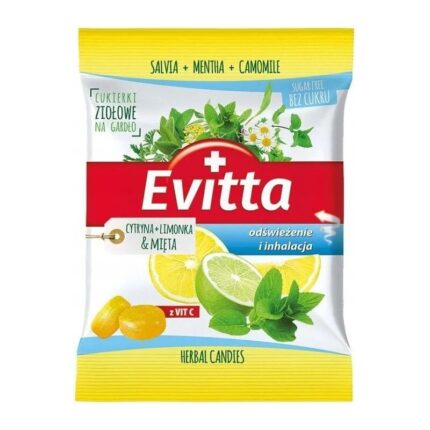 Cukierki ziołowe Cytryna & Limonka & Mięta bez cukru 60g EVITTA