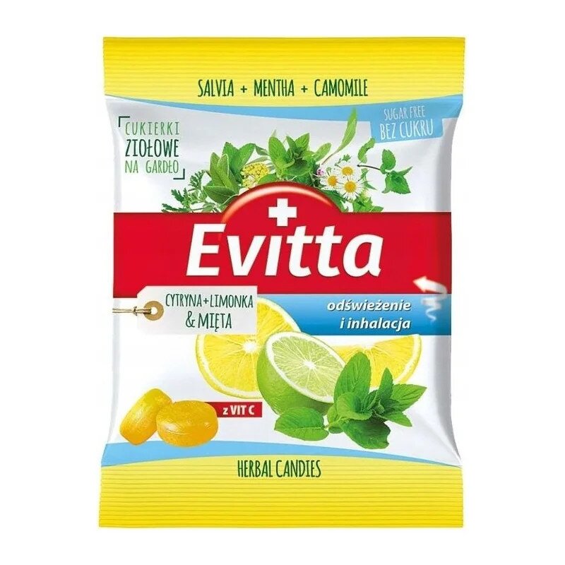 cukierki-ziolowe-bez-cukru-cytryna-limonka-mieta-60g-2-1.jpg Cukierki ziołowe Cytryna & Limonka & Mięta bez cukru 60g EVITTA - obrazek 1