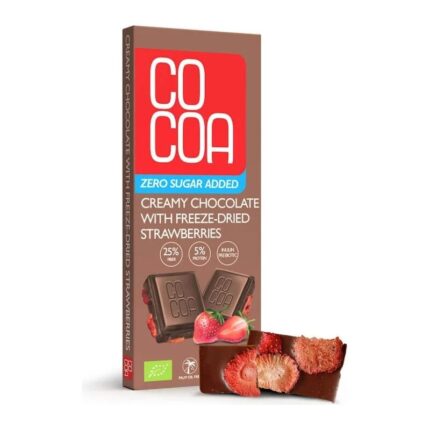 CZEKOLADA CREAMY Z TRUSKAWKAMI BEZ DODATKU CUKRÓW BIO 40 g - COCOA