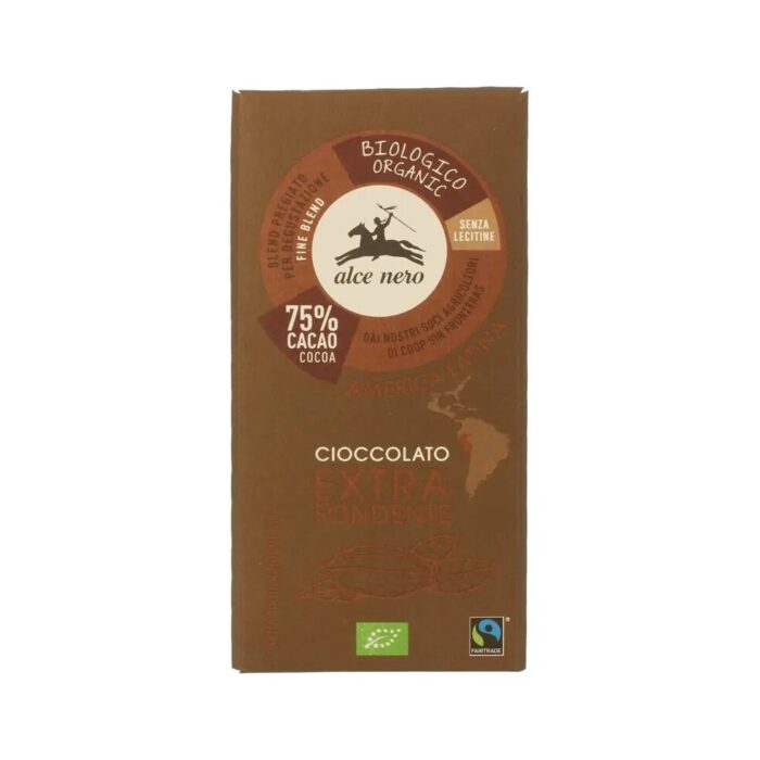 CZEKOLADA GORZKA 75 % FAIR TRADE BEZGLUTENOWA BIO 100 g - ALCE NERO - obrazek 2