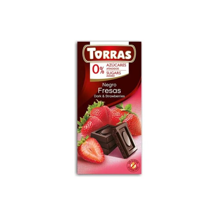 Czekolada gorzka z truskawkami bez cukru 75g TORRAS - obrazek 2