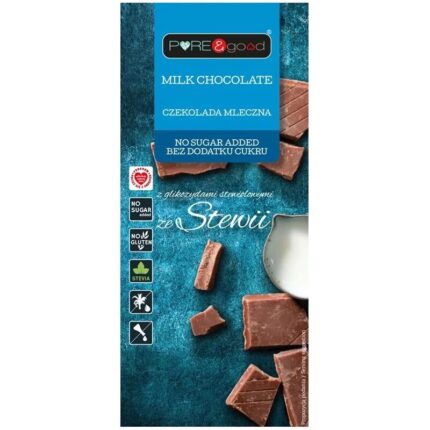 CZEKOLADA MLECZNA ZE STEWIĄ BEZ DODATKU CUKRÓW BEZGLUTENOWA 100 g - PURE&GOOD