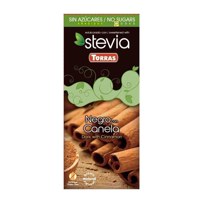 czekolada-stevia-gorzka-cynamon-125gtorras-2.jpg Czekolada gorzka z cynamonem Stevia bez cukru 125g TORRAS - obrazek 1