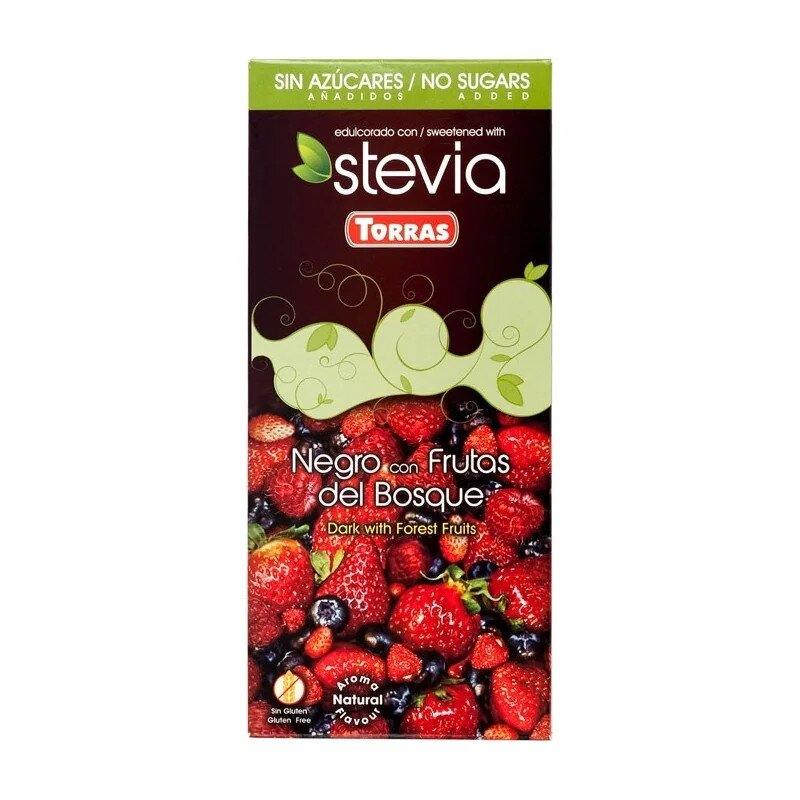 czekolada-stevia-gorzka-owoce-lesne-125gtorras-2.jpg Czekolada gorzka z owocami leśnymi Stevia bez cukru 125g TORRAS - obrazek 1
