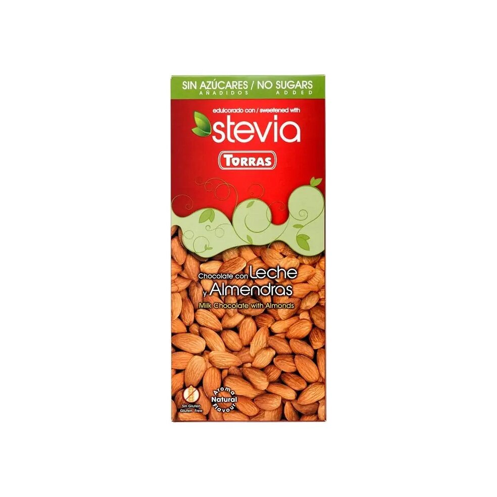 czekolada-stevia-mleczna-migdaly-125gtorras-1-1.jpg Czekolada mleczna z migdałami Stevia bez cukru 125g TORRAS - obrazek 2