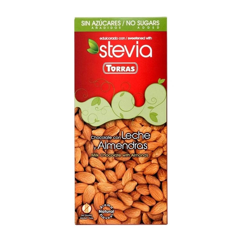 czekolada-stevia-mleczna-migdaly-125gtorras-2.jpg Czekolada mleczna z migdałami Stevia bez cukru 125g TORRAS - obrazek 1