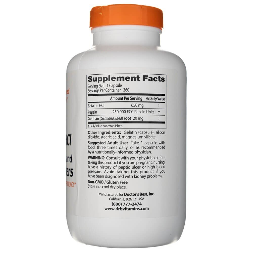 drb00315-2-1.jpg Doctor's Best Betaine Hcl Pepsin & Gentian Bitters - 360 kapsułek - obrazek 2