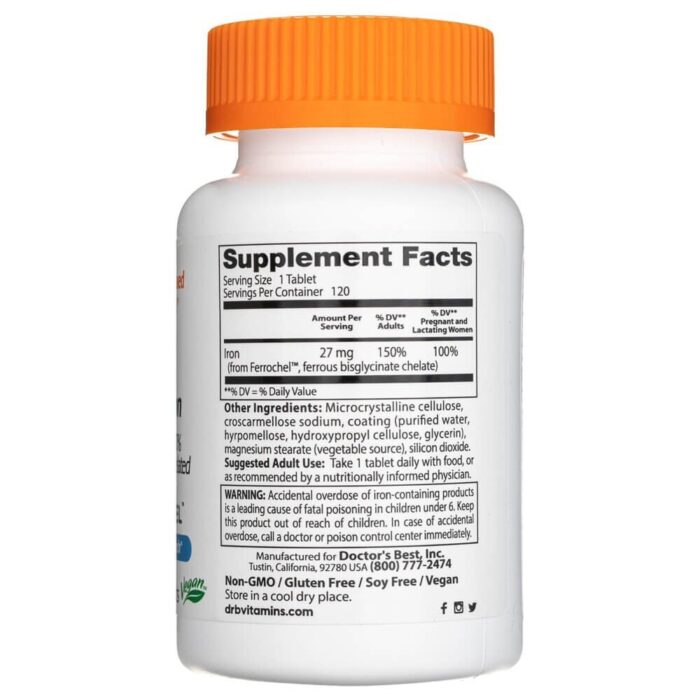 Doctor's Best Żelazo 27 mg z Ferrochel - 120 tabletek - obrazek 2
