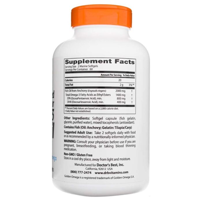 Doctor's Best Oczyszczony Olej Omega-3 1000 mg - 120 kapsułek - obrazek 2