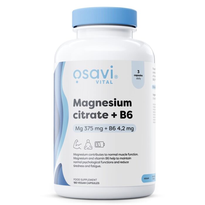 Magnesium Citrate + B6, 375mg + 4.2mg - 180 vcaps - obrazek 1