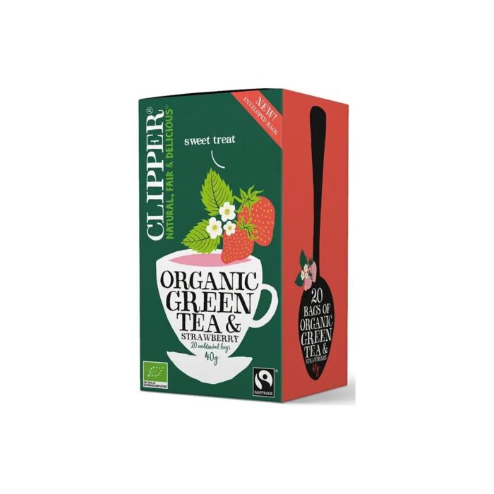 HERBATA ZIELONA Z TRUSKAWKĄ FAIR TRADE BIO (20 x 2 g) 40 g - CLIPPER - obrazek 2