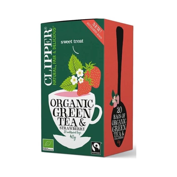 HERBATA ZIELONA Z TRUSKAWKĄ FAIR TRADE BIO (20 x 2 g) 40 g - CLIPPER - obrazek 1