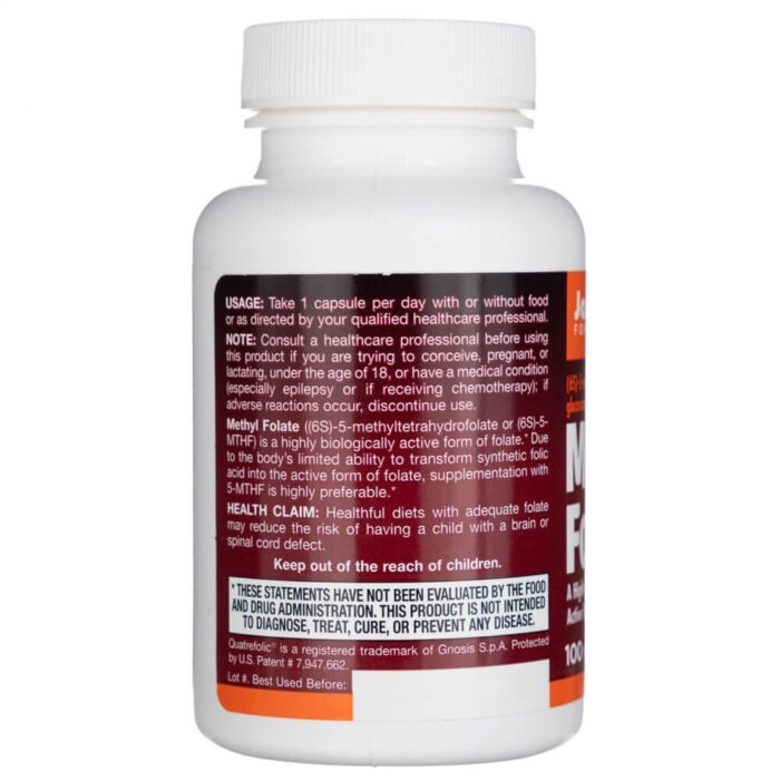 Jarrow Formulas Methyl Folate (Folian) 1000 mcg - 100 kapsułek - obrazek 4