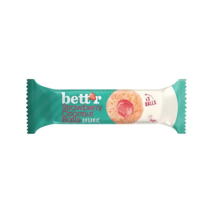 KULKI KOKOSOWE Z NADZIENIEM TRUSKAWKOWYM BEZGLUTENOWE BIO (3 x 15 g) 45 g - BETT'R - obrazek 2