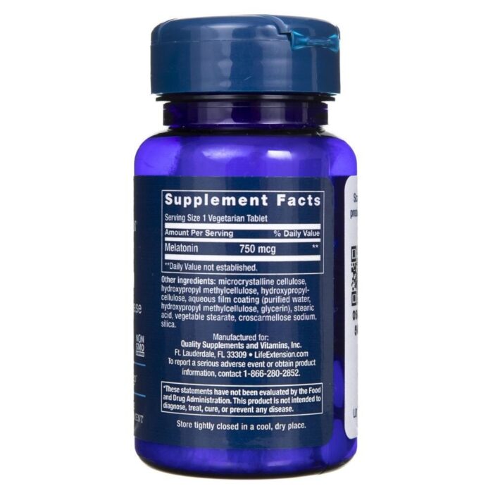 Life Extension Melatonina 750 mcg przedłużone uwalnianie - 60 tabletek - obrazek 2