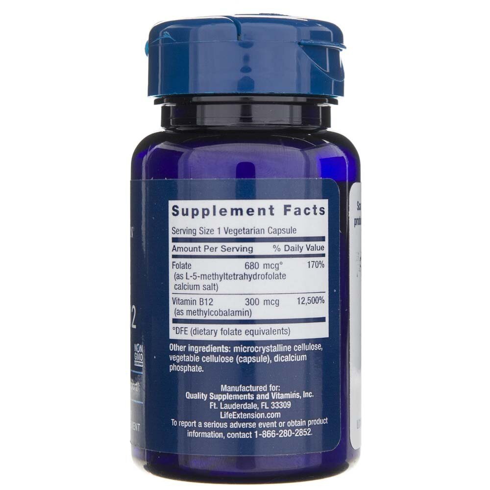 le01842-2-1-1.jpg Life Extension Bioaktywny Folian i Witamina B12 - 90 kapsułek - obrazek 2