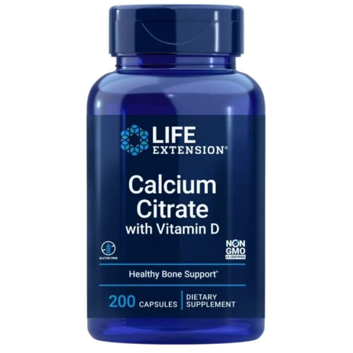 Life Extension Cytrnian wapnia + Witamina D - 200 kapsułek - obrazek 1