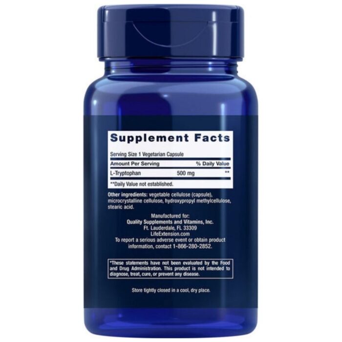 Life Extension L-Tryptofan 500 mg - 90 kapsułek - obrazek 2
