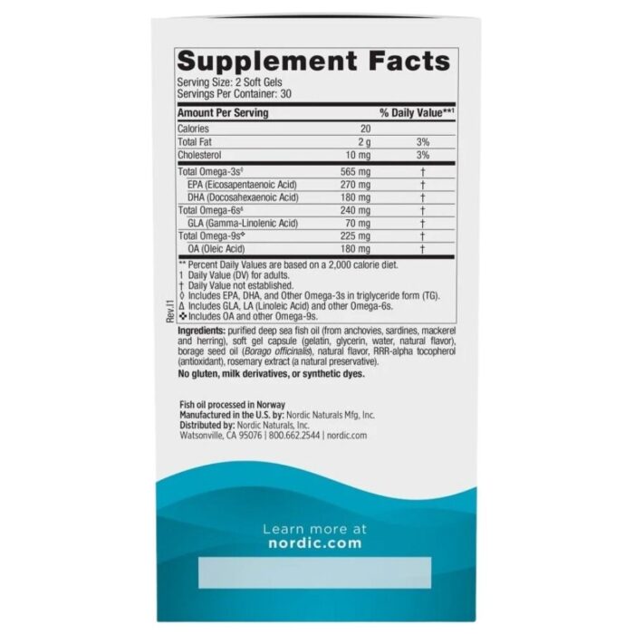 Nordic Naturals Complete Omega-3 565 mg + GLA 70 mg cytrynowy - 60 kapsułek - obrazek 2