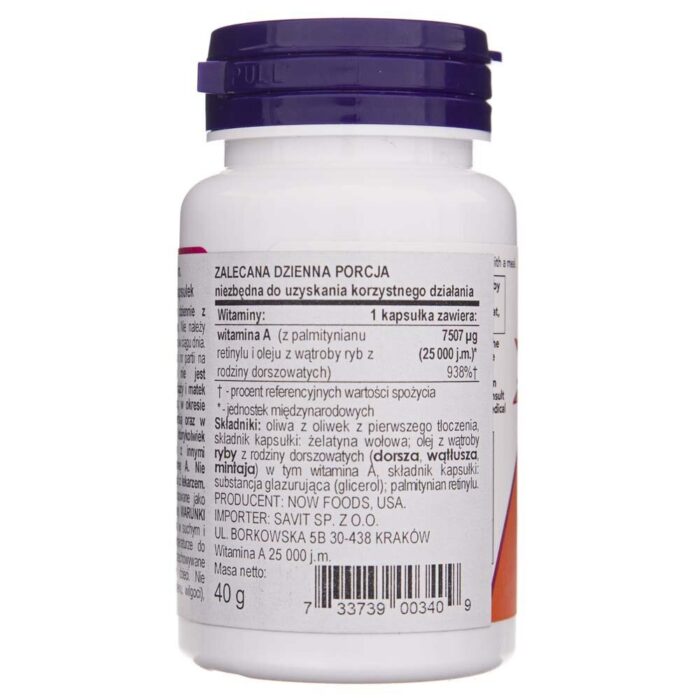 Now Foods Witamina A 25000 IU - 100 kapsułek - obrazek 2