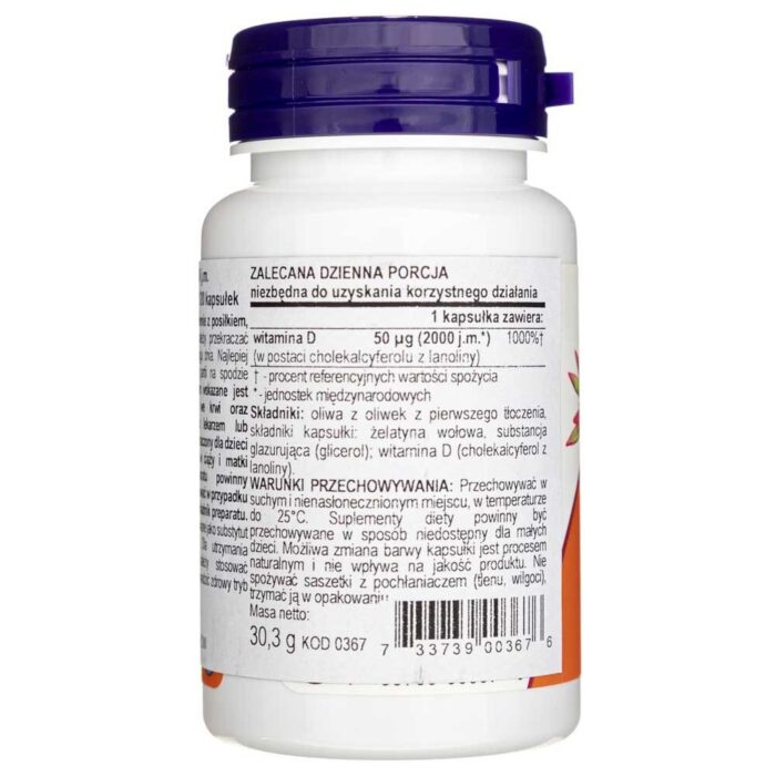Now Foods Witamina D3 2000 IU - 120 kapsułek - obrazek 3