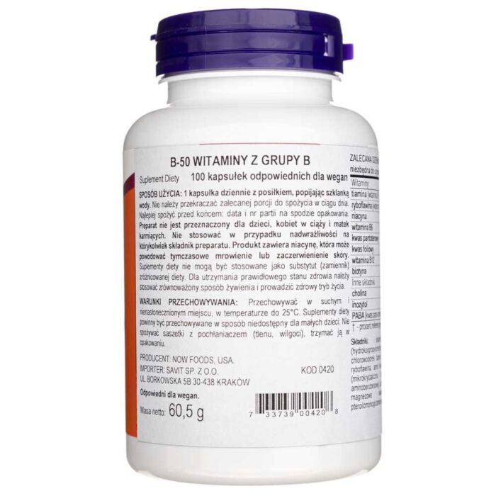 Now Foods Witamina B-50 - 100 kapsułek - obrazek 2